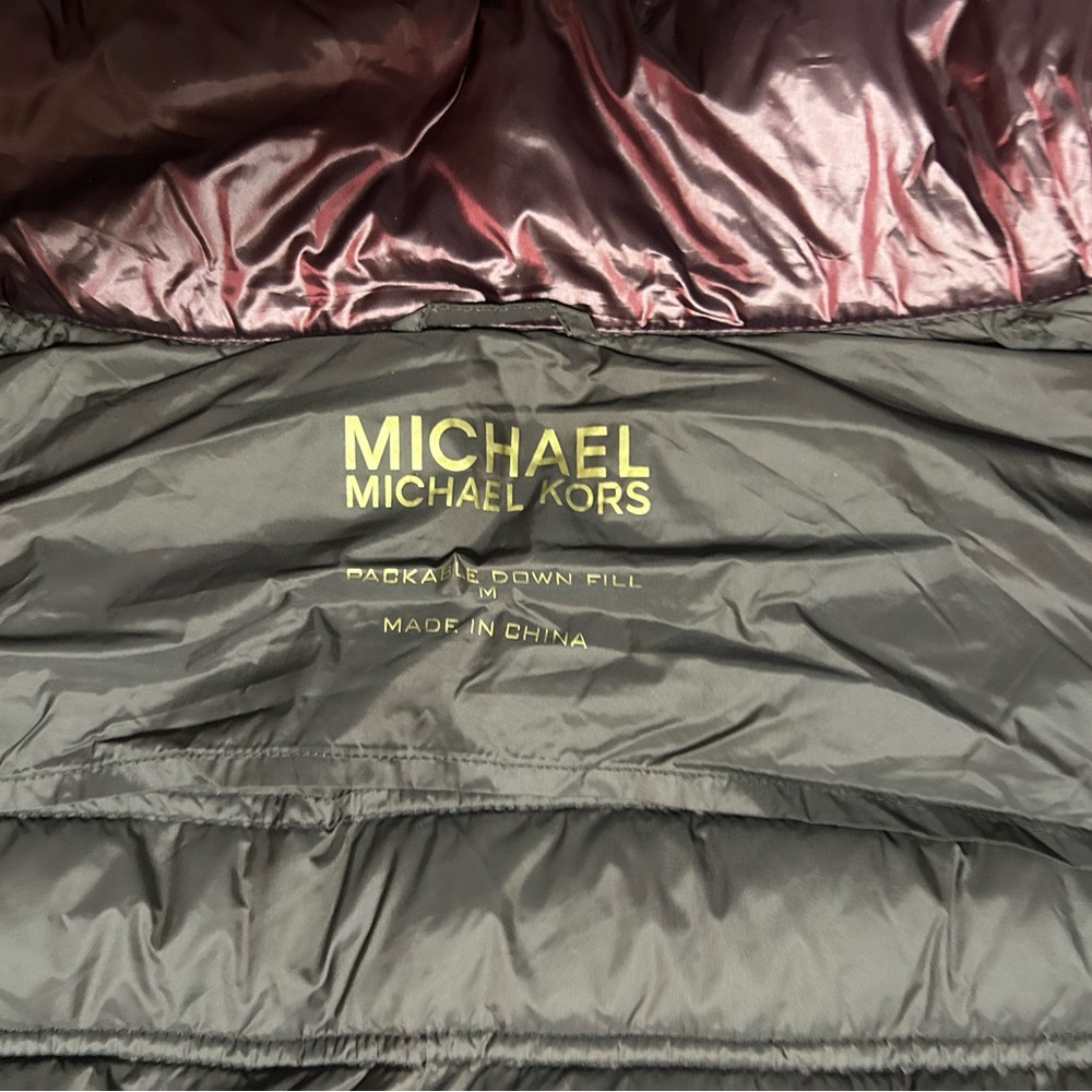 Michael Kors Hooded Packable Down Puffer Coat Burgundy Medium - Picture 5 of 6
